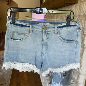 Free People Denim Shorts with Crochet Detail